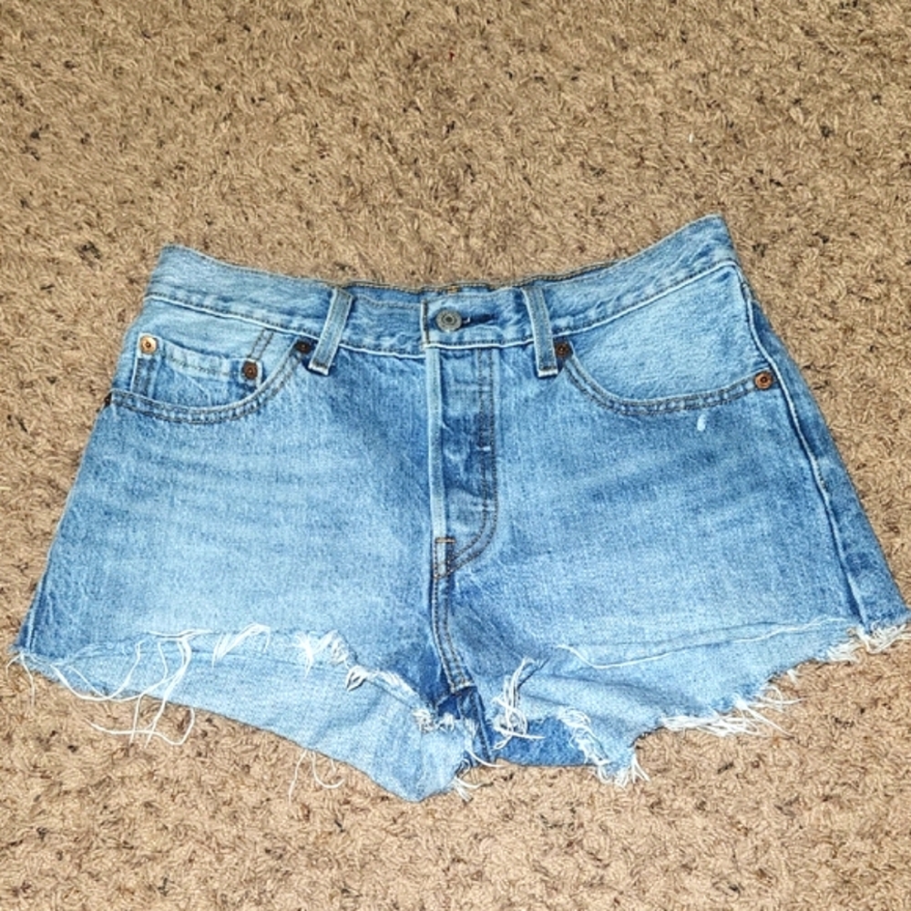 Levi's - 501's - Women's Button-Fly Blue Jean Shorts with Distressed Hem - Sz 26